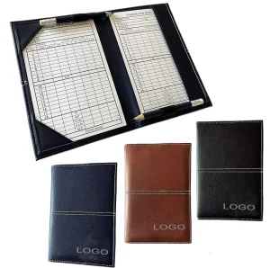 Deluxe Customized Genuine Leather Golf Scorecard Holder Yardage Cover No Closure Colorful Black Blue Brown Gift Pack for Card