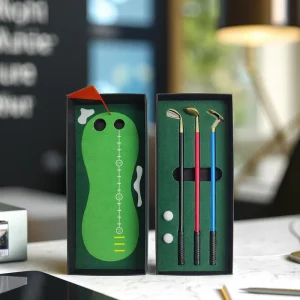 Desktop Golf Toy Gift Set with Aluminium Alloy and Plastic Ballpoint and Rollerball Pens Unique Business Gift