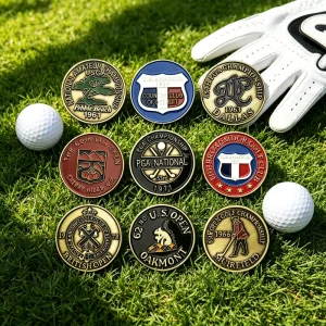 Dongguan Customized Cast Metal Enamel Poker Chip Golf Ball Marker Custom Schablonen Set With Hat Clip Accessorie