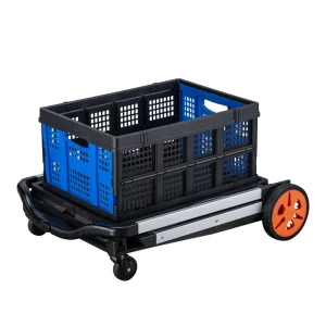 Double Decker Design Mobile Folding Cart Foldable Cart Grocery Trolley Shopping Cart Two Tier Collapsible with One Crate
