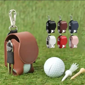 Durable PU Leather Golf Ball Waist Pouch Bag Holder Magnetic Tee Bag Small Golf Ball with Clip Waist Pack for Men Women