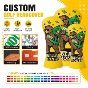 Durable PU Leather Polyester PVC Golf Club Head Covers Water Resistant Magnetic Closure Head Cover for Golf Club Wood Putter