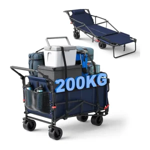 E RIKE Folding Wagon 200KG Heavy Duty Adjustable Handle Lying Storage Camp Golf Cart Collapsible Foldable Camping Cart