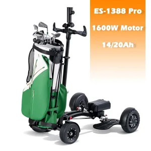 ES-1388 Pro Golf Scooter Electric Ride on Golf Trolley Cart for Adults 4 Wheel Battery Powered Foldable