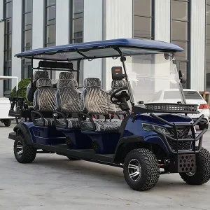 Eco Friendly 8 Seater Blue Electric Golf Cart Lithium Battery 3.5 7.5KW Motor Power 90km Range All Terrain Tires Large Golf