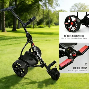 Electric Golf Trolley With Full High Tech Aluminum 36 Holes Lithium Battery Free Wheels Battery Power Indicator
