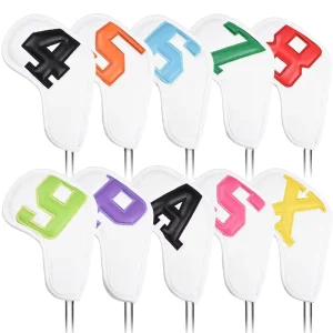 Embroidered Golf Iron Head Covers 10pcs Waterproof PU Golf Club Head Protectors