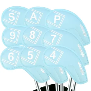 Embroidered Long Neck Golf Iron Headcover 9-Piece Set PU Leather Dustproof and Waterproof