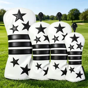 Embroidered Patch Leather Custom Logo Golf Wood Headcovers Protective Driver Wood Fairway Hybrid Golf Headcover Set