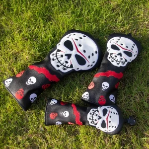 Embroidered Skull Golf Accessories Gift Skull Design Golf Headcover Luxury Golf Head Covers With Plush Liner