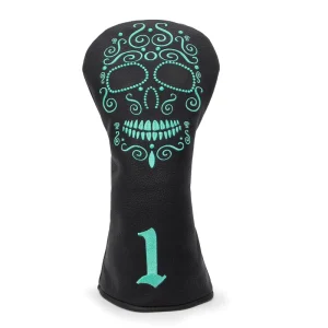 Embroidery Blue Skull Golf Head Covers Hybrid Set Leather Golf Headcovers