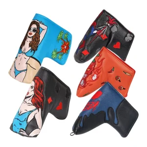 Embroidery Golf Accessories Blade Putter Golf Club Head Cover Plush Liner PU Leather Golf Headcover