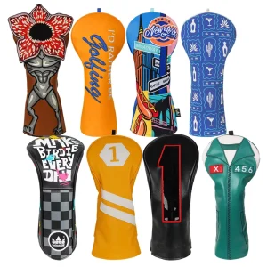 Embroidery Golf Club Headcover Custom New Design Golf Accessories Gift PU Leather Driver Golf Head Covers Funny