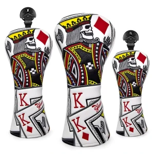 Embroidery Lucky K Golf Driver Fairway Hybrid Headcover Black Waterproof Premium Leather Golf Club Head Cover