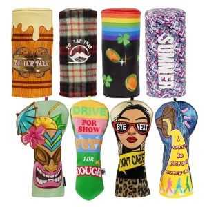 Embroidery PU Leather Golf Accessories Gift Barrel Headcovers Rainbow Customize Womens Golf Club Head Cover Set