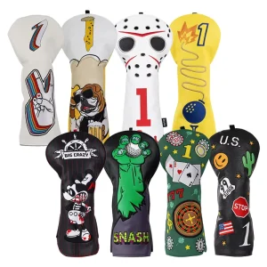Embroidery PU Leather Golf Club Driver Headcovers Portable Driver Head Cover Golf Clubs Head Covers