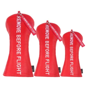 Embroidery Red Black PU Synthetic Leather Golf Club Headcover for Driver, Wood, and Hybrid