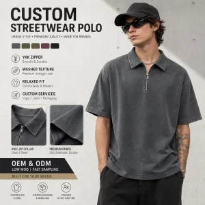 En Half Zip Polo Shirt Short Sleeve Cotton Breathable Casual Slim Fit Golf Tennis Sports Top Solid Color