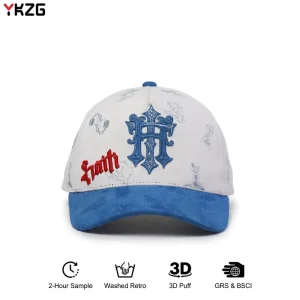 Exclusive Design Gothic H Embroidery Cap Stylish White Crown Blue Suede Brim Casual Street Fashion Snapback Hat
