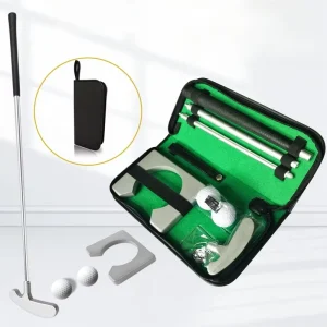 Executive Gift Portable Zinc Alloy Golf Putter Set Golf Club Golf Bag 2 Balls Ambidextrous for Travel Indoor Putting Practice