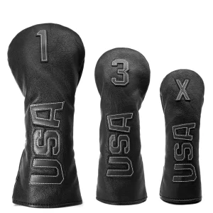 Factory 3pcs Set Golf Club Head Covers Premium Leather USA Golf Head Cover Golf Wood Headcovers