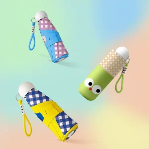 Factory Custom 8 Rib 5 Fold Vinyl UV Cute Cartoon Silicone Strap Portable Pocket Umbrella for Women Girls Boys Kids Travel Gift