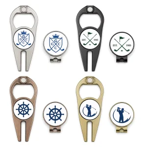 Factory Custom Casting Zinc Alloy Durable Golf Pitch Fork Set with Bottle Opener and Ball Marker Theme