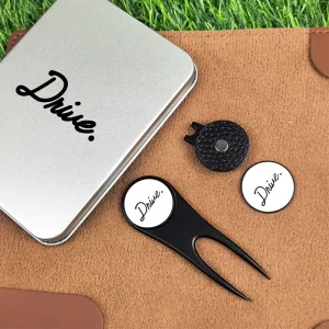 Factory Custom Iron Golf Divot Tool Hat Clip Ball Marker Golf Accessories Black Metal Gift Set with Gift Box