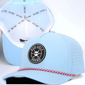 Factory Custom Logo Bulk Low MOQ 5 Panel Waterproof Laser Perforated A Frame Sports Golf Rope Caps Baseball Snapback