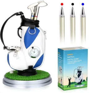 Factory Custom Logo Golf Souvenir Gift Set Desktop Golf Bag Pen Holder Golf Pens Clock Set
