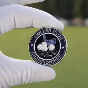 Factory Custom Round Metal Golf Ball Marker Soft Enamel Dark Blue Silver Plating 3D Relief Logo Club Tournament Souvenir Gift