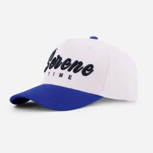 Factory Custom Script Embroidery A Frame Baseball Cap Two Color 5 Panel High Crown Royal Blue Brim White Hat Golf Mens Womens