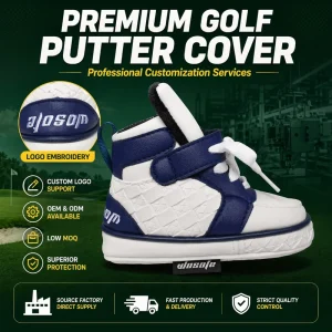 Factory Customization Shoe-Shaped Embroidered PU and Velvet Golf Blade Putter Headcover, Waterproof Dustproof