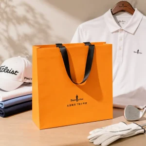Factory Direct Golf Apparel Shopping Bags Black Foil Embossed Logo Paper Bags