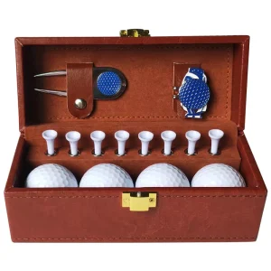 Factory Direct Golf Leather Box Set Golf Green Fork Metal Hat Clip Customizable logo Golf Gift