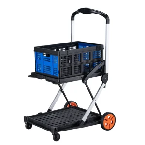 Factory Direct Light Duty Double Decker Folding Cart Trolley Cargo Transport Cart Shopping Carts with Wheels