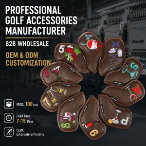 Factory Direct PU Leather Golf Head Covers Embroidery Printing Manufacturer Custom Logo Water Resistant