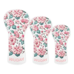 Factory Direct Soft PU Leather Golf Club Headcovers with Flower Embroidery