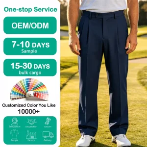 Factory Golf Pants Pleated Front Woven Performance Stretch Quick Dry Breathable Classic Fit Moisture Wicking Golf Pants