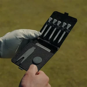Factory Leather Golf Accessories Wallet Set for Brushed Metal Divot Repair Tool Ball Marker Golf Tees and Pencil