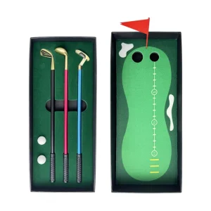 Factory Mini Desktop Golf Ball Pen Gift Set with Putting Green Flag Golf Clubs Pens and Balls Practice Golf Gift Set