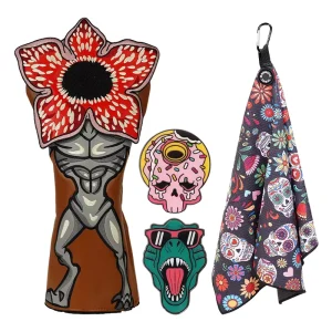 Factory New Design Golf Headcover Embroidery Driver Golf Head Cover with Soft Golf Towel and Ball Markers