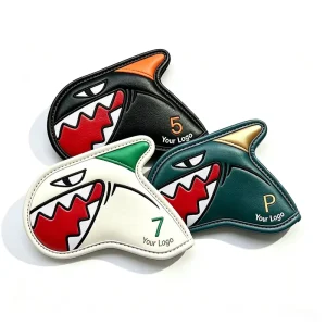 Factory Novelty Custom Embroidered Shark Magnetic Golf Iron Head Cover OEM Embroidery Animal PU Leather Club Headcover