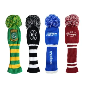 Factory Price Custom Logo Free Design Knitted Golf Club Driver Head Cover Knitted Pompoms Head Cover Golf