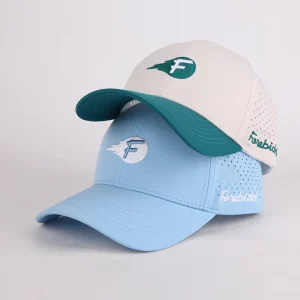 Fashion Custom 3D Embroidery Logo 5 Panel Waterproof Polyester Sport Golf Hat Laser Cut Perforated Baseball Cap