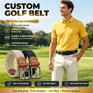 Fashion Elastic Braided Nylon Belt Luxury Leather Trim Alloy Pin Buckle Comfort Stretch Waistband Custom Golf Gear Supplier