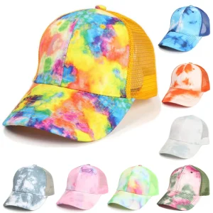 Fashion Tie Dye Mesh Performance Baseball Cap with Logo Vintage Sports Trucker Hat Beach Summer Outdoor Golf