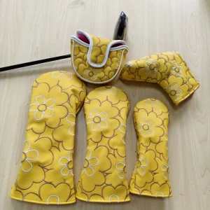 Floral Embroidery Golf Headcovers PU Leather Driver Fairway Hybrid Blade Mallet Putter Full Set Golf Club Protective Sleeve