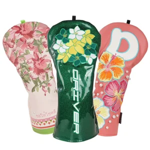Flower Embroidered Golf Driver Club Head Cover Pink Green for Women