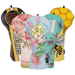 Flower Wood Golf Cover Head Cover Leather Embroidery Headcovers Golf Custom Golf Accessories